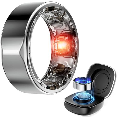 ANGDI Smart-Ring, tragbarer Finger-Smart-Ring, Sportring mit automatischem Schlafmonitor, Gesundheitsüberwachungsring mit Blutsauerstoff-Herzfrequenzmesser, wasserdichte Fitnessringe (Silver, 13)