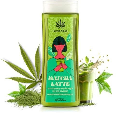 Joanna Duschgel Äußerst Erfrischend - Feuchtigkeitsspendendes Duschgel - Aromatischer Matcha Latte Duft -Trocknet die Haut nicht aus - Sanft und Angenehm auf der Haut mit Hanfextrakt 300 ml