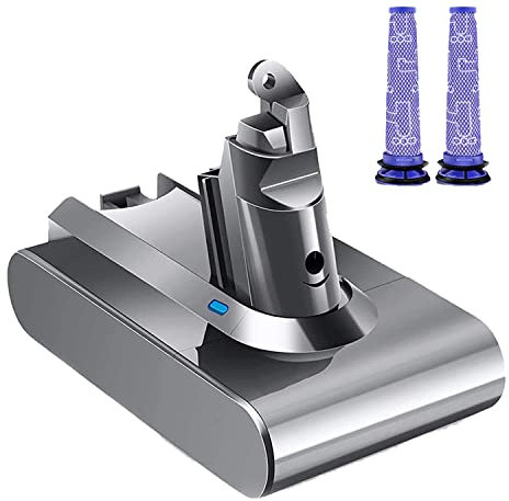 V6 Akku 6000mAh Ersatzakku für Dyson V6 Akku DC62 DC58 DC59 DC61 DC72 DC74 Animal SV03 SV05 SV06 SV07 SV09 Staubsauger + 2 Filter