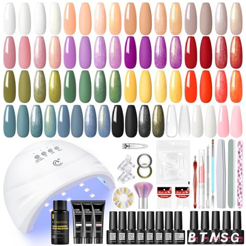 COSCELIA Kit Vernis Semi Permanent 20pcs Vernis à ongle Gel Base et Top Coat Brillant Mat et Glitter 3pcs Gel d'Extensions d'Ongles avec Lampe UV Kit Complet pour Débutant