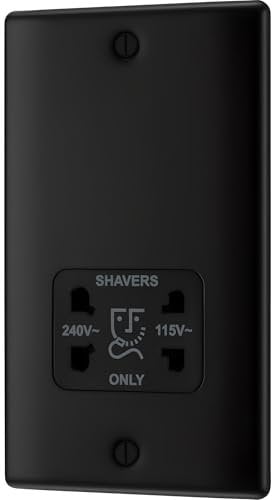 AMK® BG Shaver Socket Matt Black Dual Voltage 115V 230V Suitable for Shavers and Electrical Toothbrushes In Bathrooms