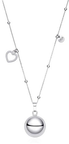 Dada Gioielli - Engelsrufer Schwangerschaft - Lange Halskette für Damen mit funkelndem Herz und klingendem Anhänger, Geschenk für werdende Mütter, 80+10+10cm