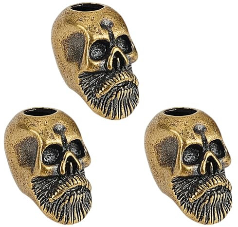 FINGERINSPIRE 3 Stück Totenkopf Messer Lanyard Perle 22x11x14mm Loch 5mm Totenkopf Lanyard Perle Handgegossener Kupfer Totenkopf Anhänger Messerperlen Taschenlampe Schlagring Armband Fallschirmschnur