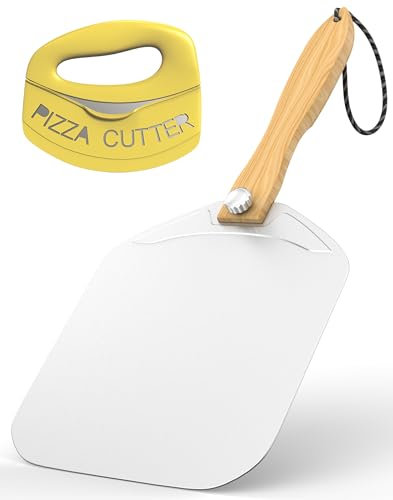 Meykwod Pala de pizza de 14 x 16 pulgadas, pala de pizza de aluminio, pala de pizza de metal, espátula de pizza para horno, con mango de madera plegable, horno de pizza