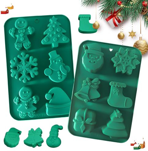 Mein HERZ 2 Stück Weihnachten Silikonform,Silikonformen Backen Weihnachten Silikonformen Backen für Backen Kuchen Schokolade Weihnachten Lebkuchen Gelee Seife(12 Weihnachtselemente)
