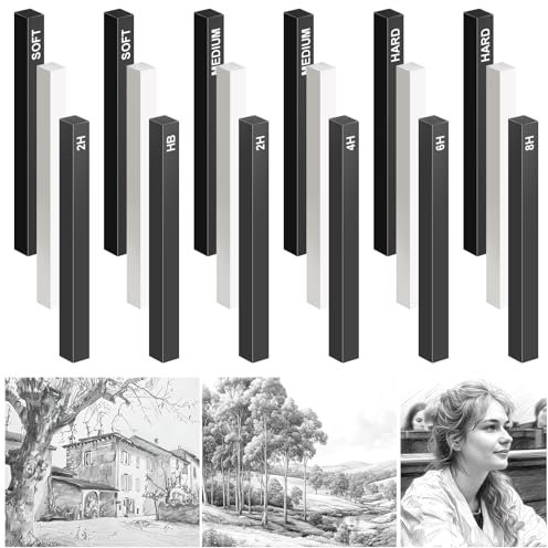 18 lápices de carbón comprimidos cuadrados comprimidos de grafito, lápices de grafito, lápices de carbón de madera, juego para dibujo, manualidades, sombrear, bocetos, principiantes, dibujo clase