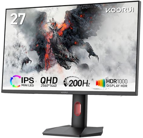 KOORUI S2721PM 27 IPS Mini LED Monitor 200Hz, 1ms, QHD 2560x1440, HDR1000, 99% Adobe RGB, 300000:1, Giratorio, Inclinación, Altura Ajustable, Adaptive Sync, HDMI 2.0/DP 1.4