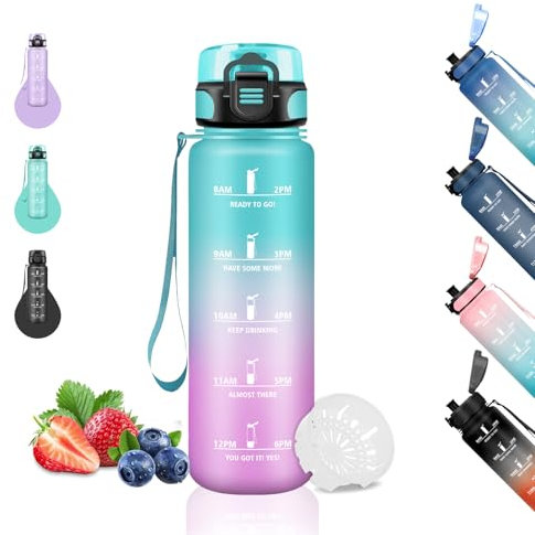 Gourde, 500ml Gourde Enfant, Gourde Graduée, Anti-Fuite, Facile à Nettoyer, Gourde Motivation, avec Slogan de Motivation, Gourde Reutilisable pour l'École, Velo, Bureau, Voyage, Extérieur, Vert-Rose