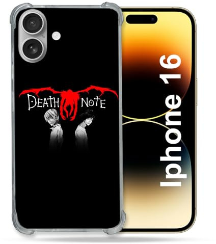 Cokitec Verstärkte Schutzhülle für Apple iPhone 16, Manga Death Note, Schwarz