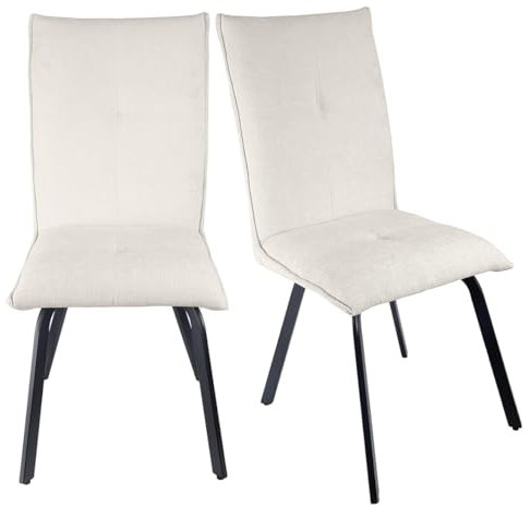 Meubletmoi – Juego de 2 sillas de comedor de tela efecto malla en color beige con patas metálicas, acabado en pintura negra – Diseño contemporáneo – Aria 2