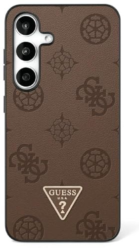 CG MOBILE Guess Grained Hot Stamp Peony Pattern Triangle Logo Hülle für Samsung Galaxy S25 Ultra Kompatibel mit MagSafe (Braun)