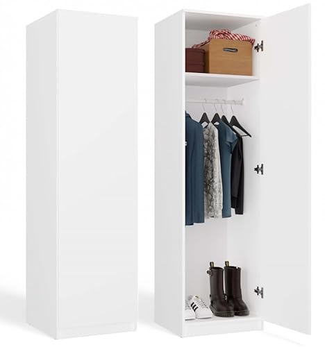BDW SD-50 Armoire, 50 x 50 x 180 cm, 4 étagères, Barre pour vêtements, idéale pour Une Chambre, Un Couloir, Une Chambre d'enfant ou Un Bureau | Portemanteau (Blanc)