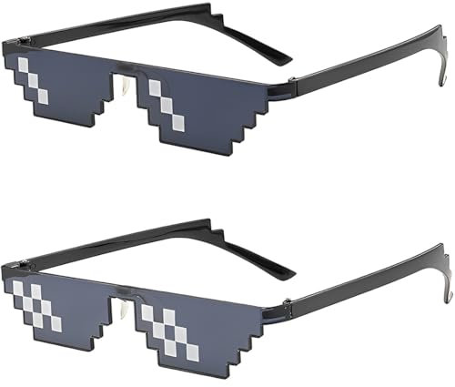 OHREN 2 Pack Pixel Mosaik Brille MLG Pixelbrille Sonnenbrille Lustig Spielzeug Ideal für Partys und Fotoshootings Karneval Fasching Party Cosplay Kostüm