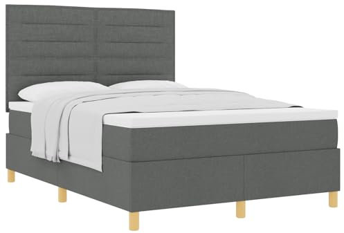 vidaXL Zeitgenössisches Dunkelgraues Bettgestell | Rechteckig | Einfacher Aufbau | Robustes Stoff & Holz | Elegantes Design | 140 X 200 cm | Stylische Schlafzimmermöbel | Doppelbettdecke | Erwachsene