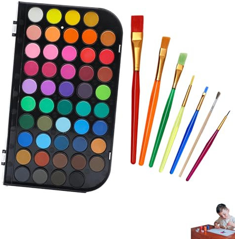 agogue Wasserfarbkasten 48 Farben Mit 7 Pinseln, Wasserfarben Kinder Ab 3 Jahre Malkasten Kinder Aquarellfarben Set, für Künstler Hobbymaler Schule Kunstunterricht und Freizeitmalerei