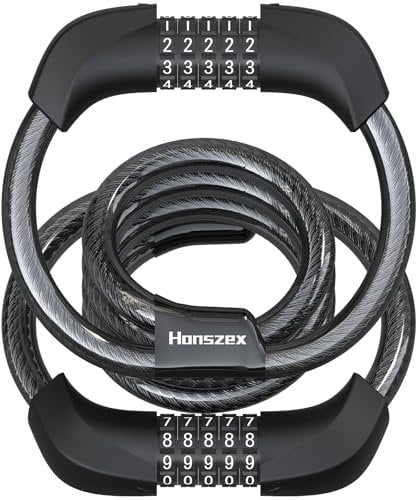 Honszex Candado Patinete Electrico, Candado Bicicleta Combinación 5 Dígitos, Candados Bici Antirrobo 105cm, Cerradura de Cable de Doble Cilindro para Patinete Electrico/Bicicleta
