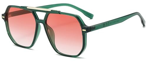 LOJUDI Retro Sonnenbrille Damen Herren 70er Jahre Vintage Eckig Pilotenbrille Groß Gläser Brille für UV400 Schutz-Grün/Rosa Gläser