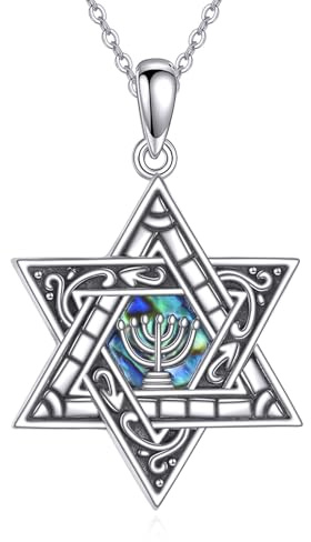 YAFEINI Davidstern Kette 925 Sterling Silber Davidstern Menora Anhänger Halskette Chanukka Schmuck Jüdische Religiöse Geschenk für Frauen Männer Mütter