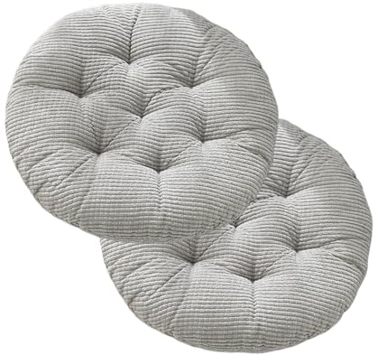Hiseng 2er-Set Cord Sitzkissen Tatami Stuhlkissen Runde Weiches Baumwolle Dickes Matratzenkissen Bodenkissen Sitzpolster für Esszimmer Küche Terrasse Stuhl (Grau,45x45cm)