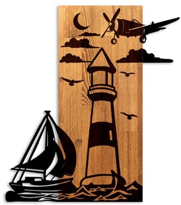 Elegant Decorative Wooden Wall Accessory, Walnut & Black, 52 x 58 x 3 cm | 50% Wood (3 cm) & 50% Metal (1.5 cm) | Unique Design for Modern Spaces