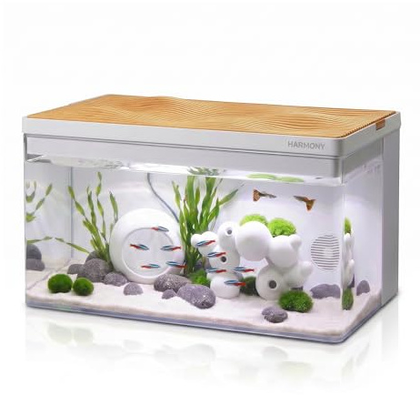 Harmony Aquarium Deluxe von Clairnara – All-in-One Süßwasser-Fischbecken mit LED-Licht, leiser Pumpe, patentierter Filtration und speziellem Holzmaserungsdeckel – iF Design Award Gewinner