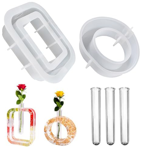 2 Stück Silikonform Vase, 3 Stück Acryl Reagenzgläsern Diy Harz Formen Kreative Vasenanordnung für Hydroponik Pflanzen Stecklinge Vasenherstellung Dekoration