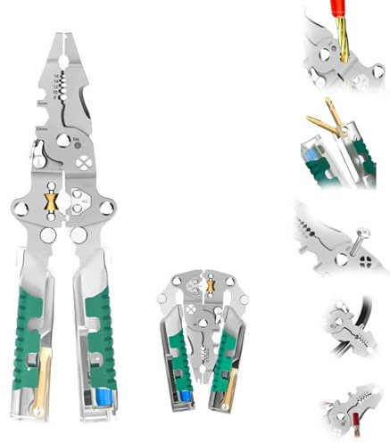 Wire Stripper with Voltage Tester, 2025 New 12-in-1 Wire Stripper Tool,Multifunctional Wires Strippers Crimper Cable Cutter Plier with Screwdriver,Shearing,Screw Gripping Pliers for Electric Cable (A)