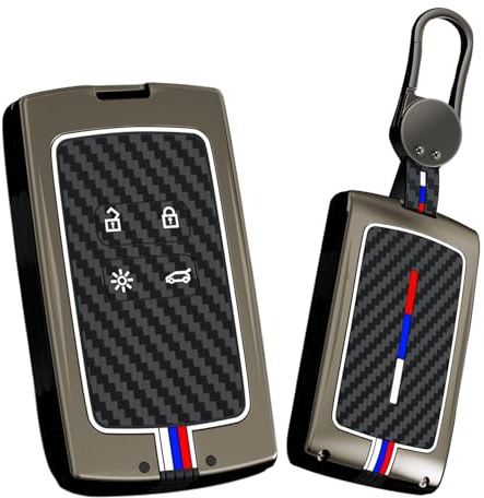 HIBEYO Coque de clé de voiture pour Renault Captur Megane Talisman Espace Clio Zoe Koleos Scenic 4 Arkana Motif fibre de carbone Coque de protection