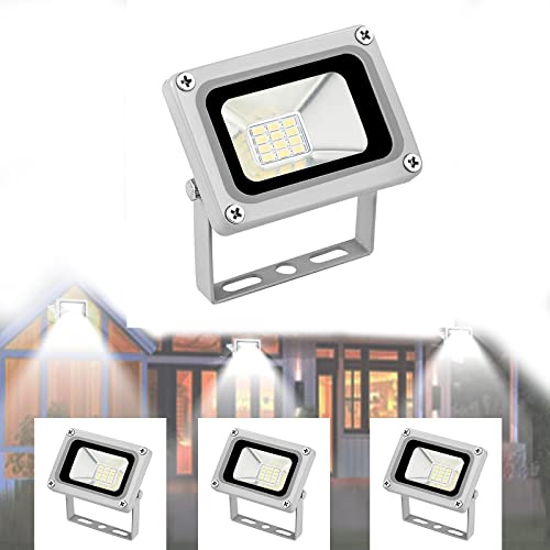 Tashace DC 12V-24V LED Flutlicht 10W Sicherheitsleuchten Wandleuchte 6500K Flutlicht IP65 Wasserdicht for Außen Garage Garten Hof Strahler Tageslicht(4 Packs)