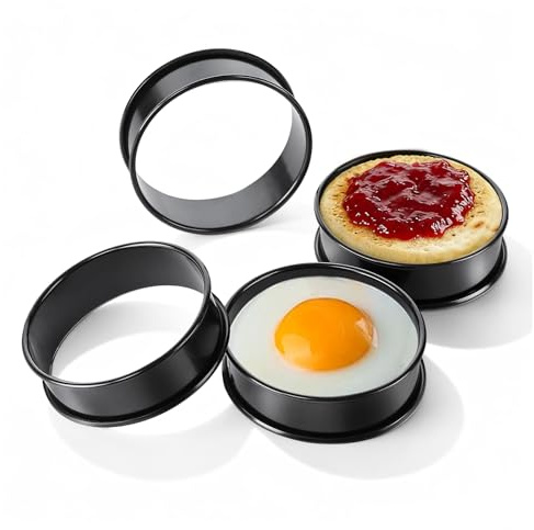 Large Crumpet Rings 4 Packs Egg Frying Ring 9.5cm Dia with 3cm Height, English Muffin Pancake Moulds for Pastry Egg Circles Mcmuffin Maker