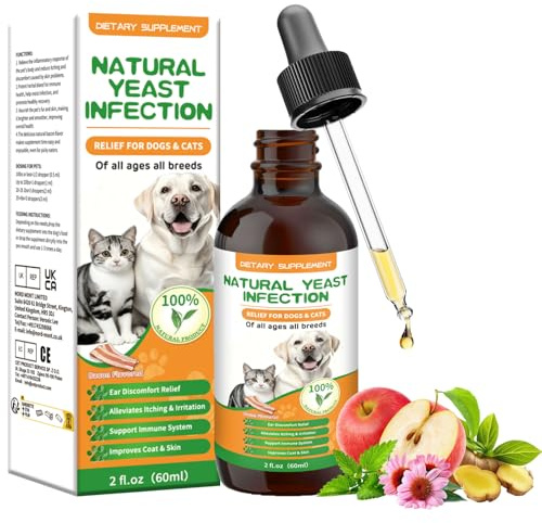 Natural Yeast Infection Treatment for Dogs & Cats, 60ml Antibiotics for Dog Antibiotics Allergy Relief Skin Issues - Itchy Allergy Hotspot Dry, Yeast Ear Infection Drops - Bacon Flavor