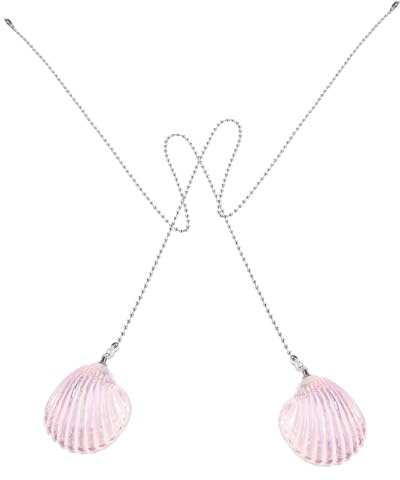 FRCOLOR Cadenas de Cristal para Ventilador de Techo 56 Cm, Tiradores Decorativos de Concha Marina Rosa, Extensión de Cadena para Ventiladores y Luces, 2 Piezas para Dormitorio y