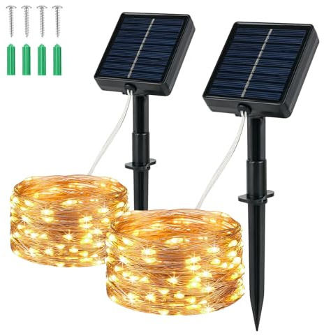 LShun Solar String Lights Outdoor (Warm White), 2-Pack Total 80FT/200 LED Solar Garden Lights Waterproof, 8 Modes Indoor and Outdoor Fairy Lights Copper Wire Lighting for Patio Yard Party Christmas, W