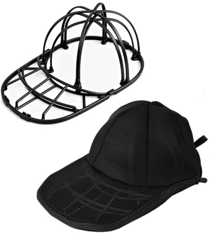 QOWUXHZ Lavar Gorras Lavadora, 2 Piezas: Soporte de Doble Capa y Funda Protectora para Lavado y Almacenamiento, Negro, Material PP, Previene Deformación y Polvo