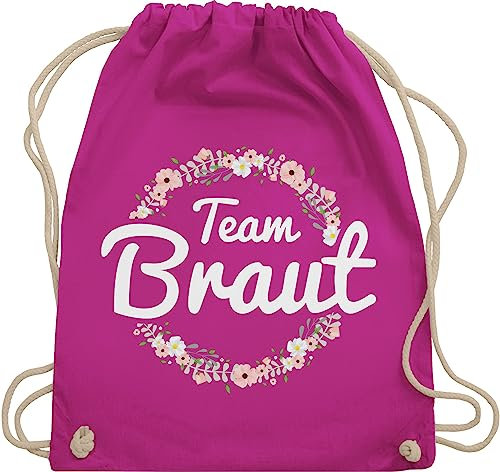 Turnbeutel Rucksack - JGA Junggesellenabschied Frauen - Team Braut Blumenkranz - Bride Crew - Unisize - Fuchsia - hen party accessories brauttaschen jungesselnabschied bridemaid beutel