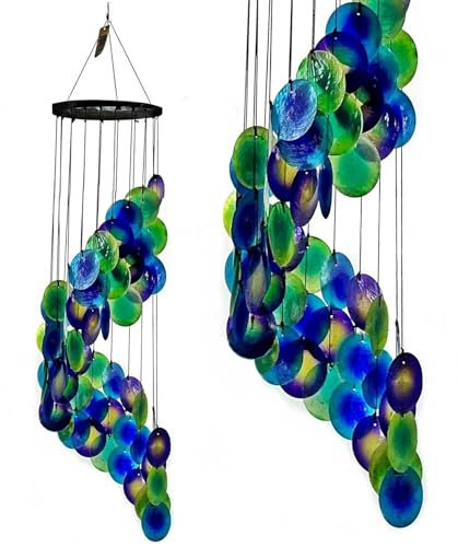 Bellaa 23332 Windspiel, Pfau, Capiz, Meeresglasmuscheln, groß, 68,6 cm, Außenwindspiele, Heimdekoration, Outdoor, Garten, Terrasse, Hof, Rasen, einzigartige Geschenke für Mutter, Oma, Frau, Trauer,
