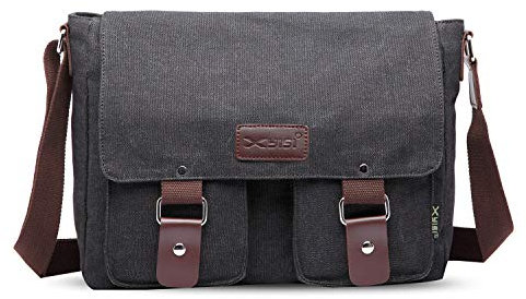 FANDARE Bolsos de Bandolera a Hombro de Lona Mensajero Bolso para Hombres/Mujeres Messenger Bolsa Bolsa de Viaje 7.9 Pulgadas Bolsa de Tablet, para Trabajo,Viajar,Colegio,Shopper Negro