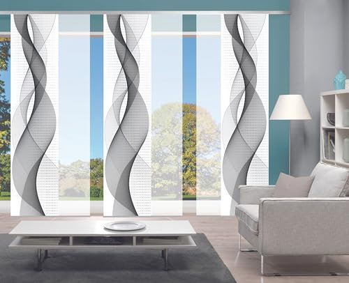 Home Fashion 6er-Set Schiebegardinen OPALIA, 6 x 245 x 60 cm, inkl. Zubehör, Farbe:grau