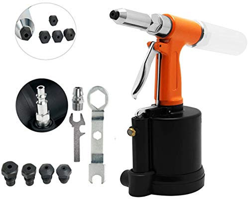 VOTOER Pneumatic Rivet Gun Hydraulic Air Riveter Tool Labor Saving Rivet Riveting Nut Nail Insert Hand Tool Set, 1/4-inch 3/16-inch 5/32-inch 1/8-inch 3/32-inch Nosepieces