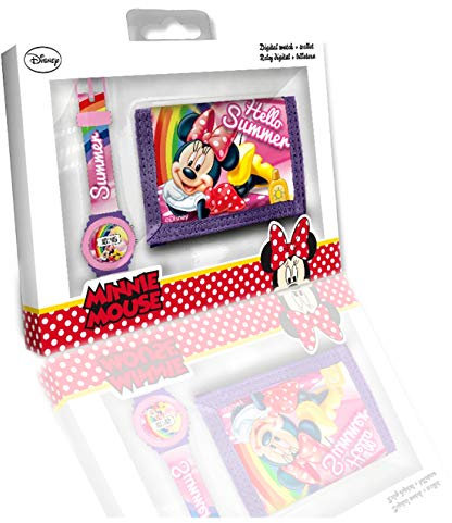 Minnie Mouse Set Orologio Digitale e Portafoglio in Scatola Cesti Regalo Mobili Adesivi Decorazione della Casa Unisex Adulto, Multicolore (Multicolore), Unica