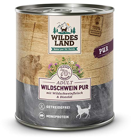 WILDES LAND – Wild | Nassfutter mit extra hohem Fleischanteil und natürlichen Zutaten für ausgewachsene Hunde. Alleinfutter ohne Zusatzstoffe in der Dose | 6x400g Wild