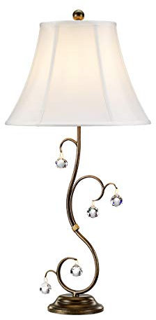 Table Lamp - Crystal Cut Glass Spheres - Wire Design - White Shade - Bronze Patina - LED E27 60W Bulb