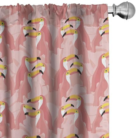 ABAKUHAUS Tukan Vorhänge, Gardinen, Tropenvogel Hawaii Pastell, Fensterbehandlungen für Wohnzimmer Schlafzimmer Dekor, 2 Stück 75 cm b x 175 cm h, Korallenrosa