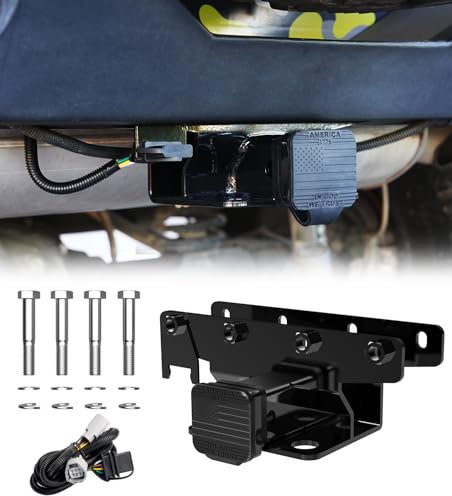 Xprite Ricevitore per gancio di traino posteriore da 5,1 cm con cablaggio e copertura per gancio di traino, compatibile con Jeep Wrangler JK JKU 2007-2018