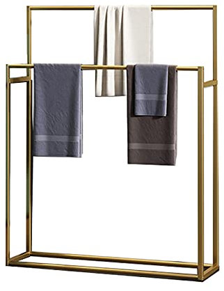 SJASD Porte-Serviettes sur Pied 2 Bras,Porte-Serviette de Bain Autoportant,Support pour Serviettes sans percage,Accessoires de Salle de Bain,d'or,70cm(28inch)