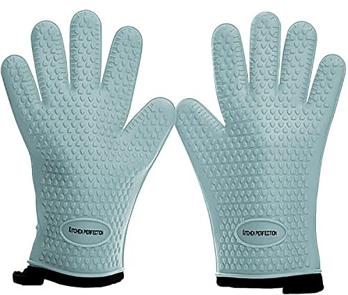 KITCHEN PERFECTION XL Silikon-Ofenhandschuhe für Smoker, extrem hitzebeständige Handschuhe, Griff für heiße Speisen direkt auf Ihrem Grill, Grill, Backhandschuhe, hochwertiges Set mit 3 Bonus