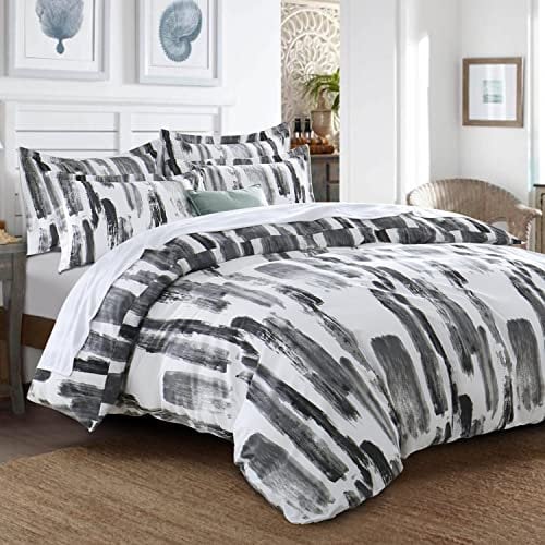 YORKSHIRE BEDDING Duvet Cover Sets Reversible Soft Printed Duvet Set King Size Brushed Microfiber Hypoallergenic Quilt Cover Bedding Sets with 2 Pillowcases 230x220cm, Grey Stripe