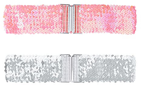 Allegra K Ceintures larges à paillettes pour femmes Boucles de verrouillage Paillettes Décor Ceintures extensibles 2PCS Rose 60cm/23.62