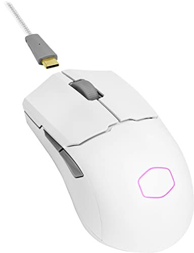 Cooler Master MM712 RGB Gaming-Maus – Ultralight 59g, Hybrid Wireless, 19K DPI PAW3370 Optischer Sensor, 70 Millionen Klicks optische Schalter, On-The-Fly, MasterPlus+ (38K DPI, nur PC) – Weiß