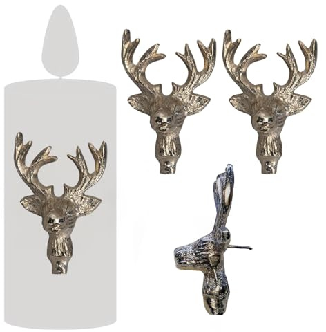 Kerzenpin Deko Hirsch in Silber 6cm - Kerzenstecker für Stumpenkerzen Weihnachtdeko für Festdinner